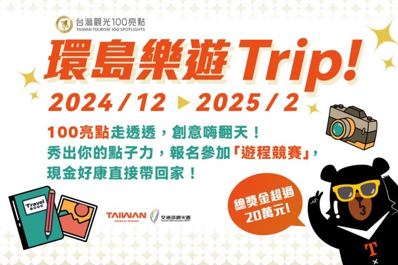 環島樂遊Trip！  100大亮點環島玩出新意！ 挑戰遊程競賽總獎金20萬元